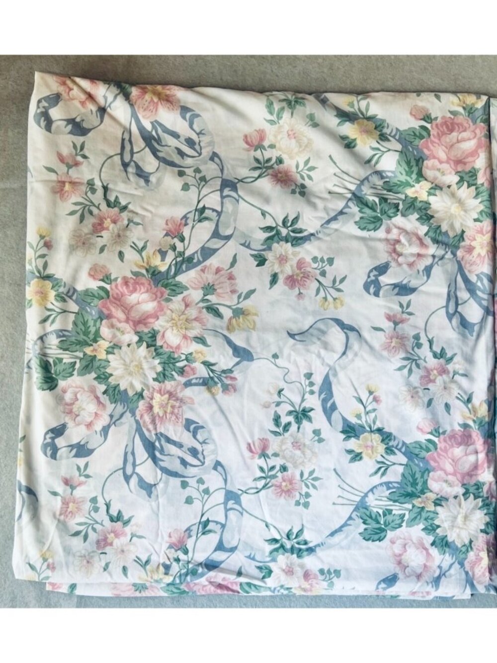 Cannon King-Size Flat Sheet Pink Yellow Blue Bows VTG Cottage Core Country 1980s